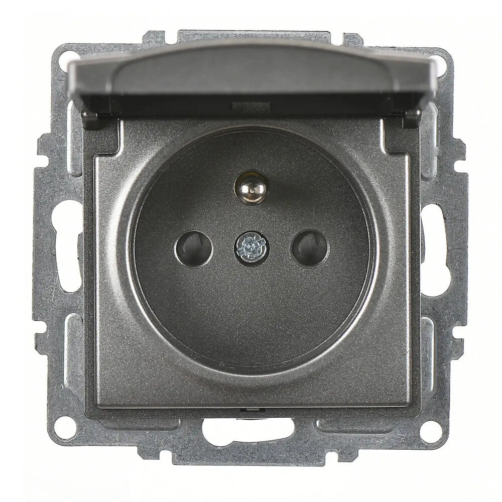 Visage Çocuk Korumalı Kapaklı UPS Priz, Füme (Mekanizma + Tuş/Kapak) - Günsan Elektrik