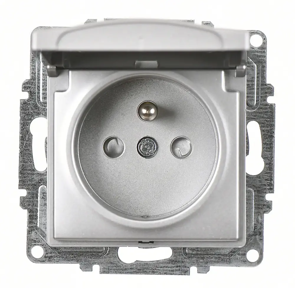 Visage Çocuk Korumalı Kapaklı UPS Priz (klipsli), Gümüş (Mekanizma + Tuş/Kapak) 