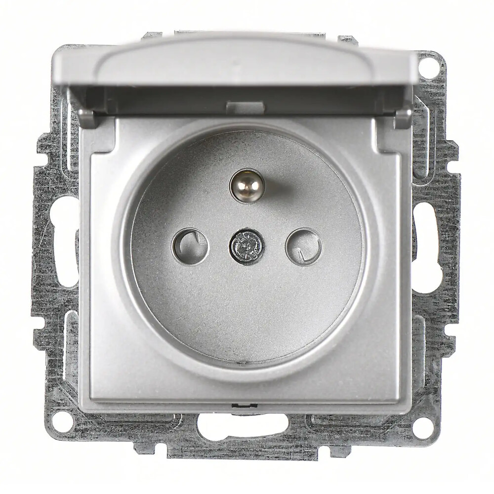 Visage Çocuk Korumalı Kapaklı UPS Priz (klipsli), Gümüş (Mekanizma + Tuş/Kapak) - Günsan Elektrik