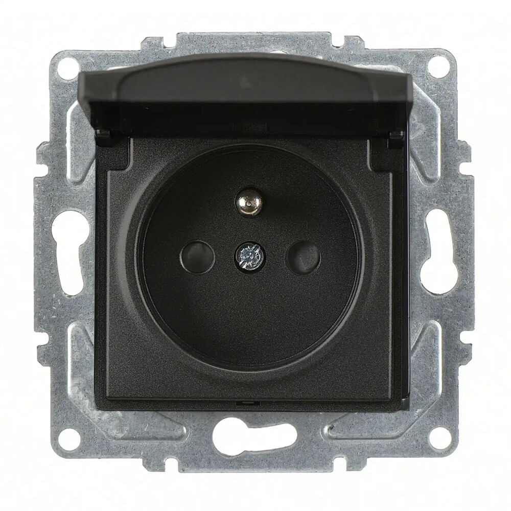 Visage Çocuk Korumalı Kapaklı UPS Priz (klipsli), Metalik Siyah (Mekanizma + Tuş/Kapak) - Günsan Elektrik