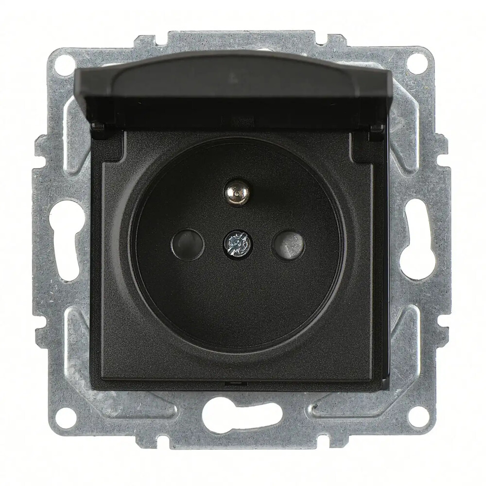 Visage Çocuk Korumalı Kapaklı UPS Priz, Metalik Siyah (Mekanizma + Tuş/Kapak) - Günsan Elektrik