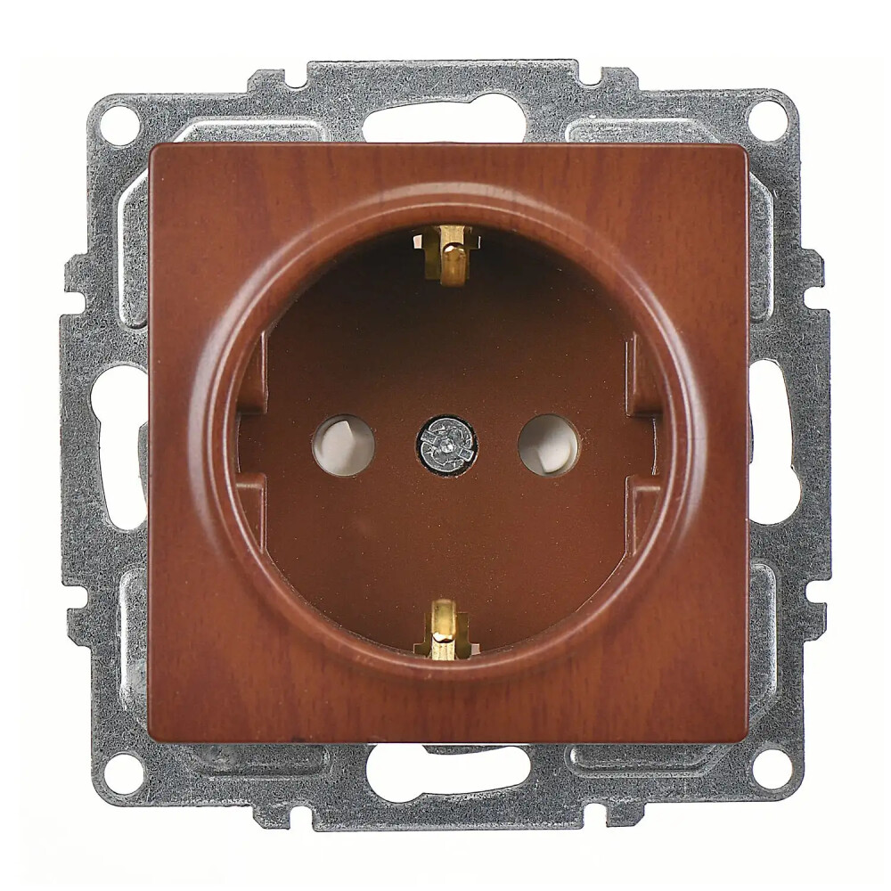 Visage Çocuk Korumalı Topraklı Priz (klipsli), Ceviz (Mekanizma + Tuş/Kapak) - Günsan Elektrik