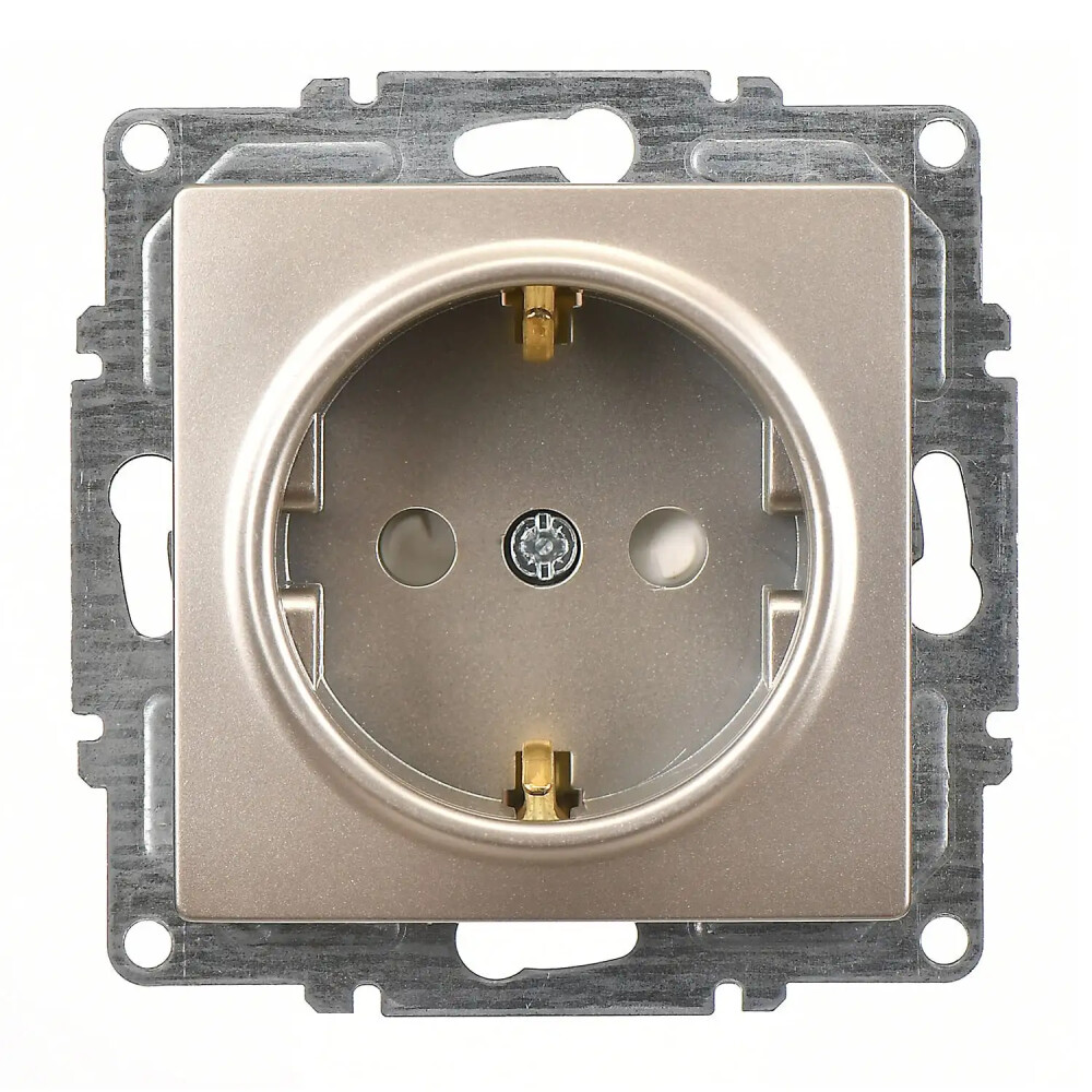 Visage Çocuk Korumalı Topraklı Priz (klipsli), Metalik Bej (Mekanizma + Tuş/Kapak) - Günsan Elektrik