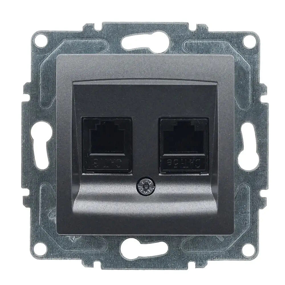 Visage Data + Nümeris Telefon Prizi (RJ45 Cat5E + Cat3), Füme (Mekanizma + Tuş/Kapak) 