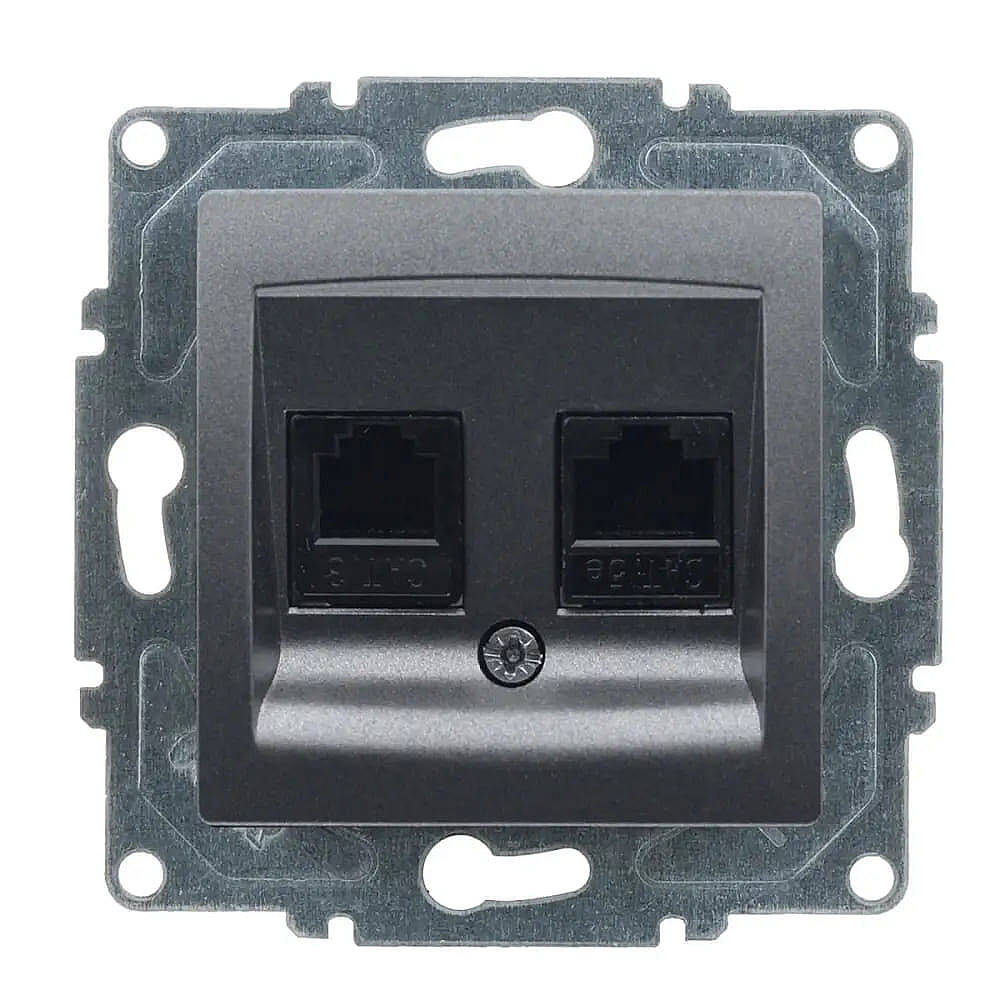 Visage Data + Nümeris Telefon Prizi (RJ45 Cat5E + Cat3), Füme (Mekanizma + Tuş/Kapak) - 1