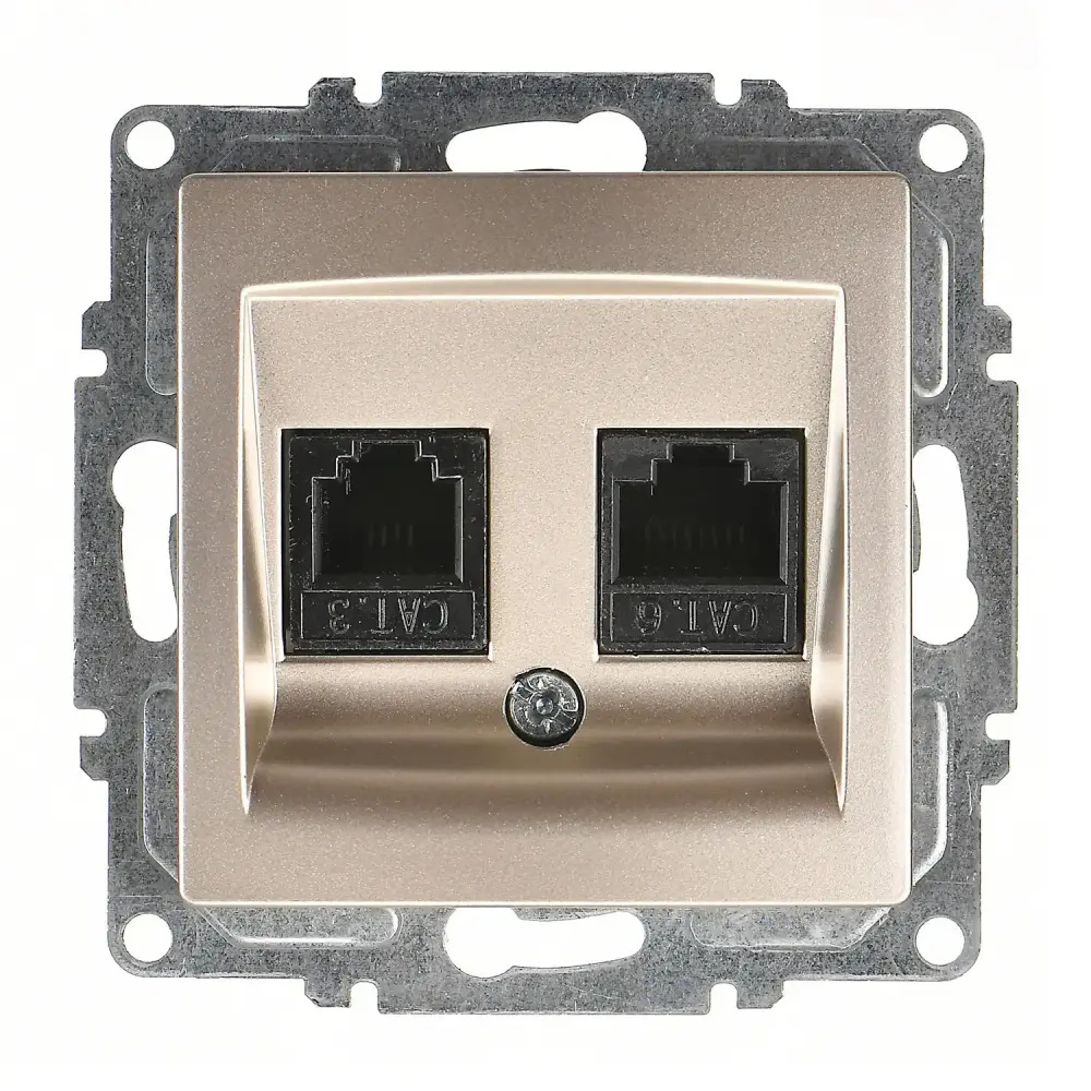 Visage Data + Nümeris Telefon Prizi (RJ45 Cat6 + Cat3), Metalik Bej (Mekanizma + Tuş/Kapak) - 1
