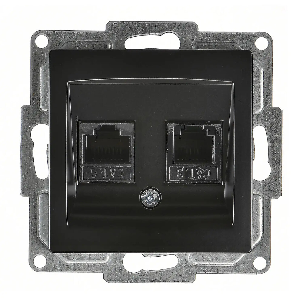 Visage Data + Nümeris Telefon Prizi (RJ45 Cat6 + Cat3), Metalik Siyah (Mekanizma + Tuş/Kapak) - Günsan Elektrik