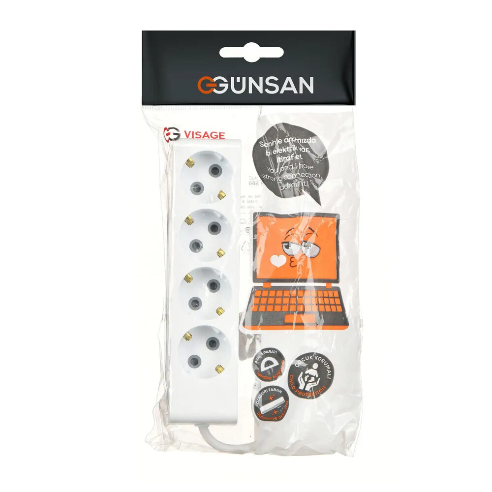 4 Gang Socket Outlet with Side Earth and Shutter 2m - Günsan