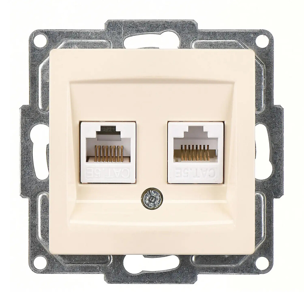 Visage İkili Data Prizi (2 x RJ45 Cat5E), Krem (Mekanizma + Tuş/Kapak) - Günsan Elektrik
