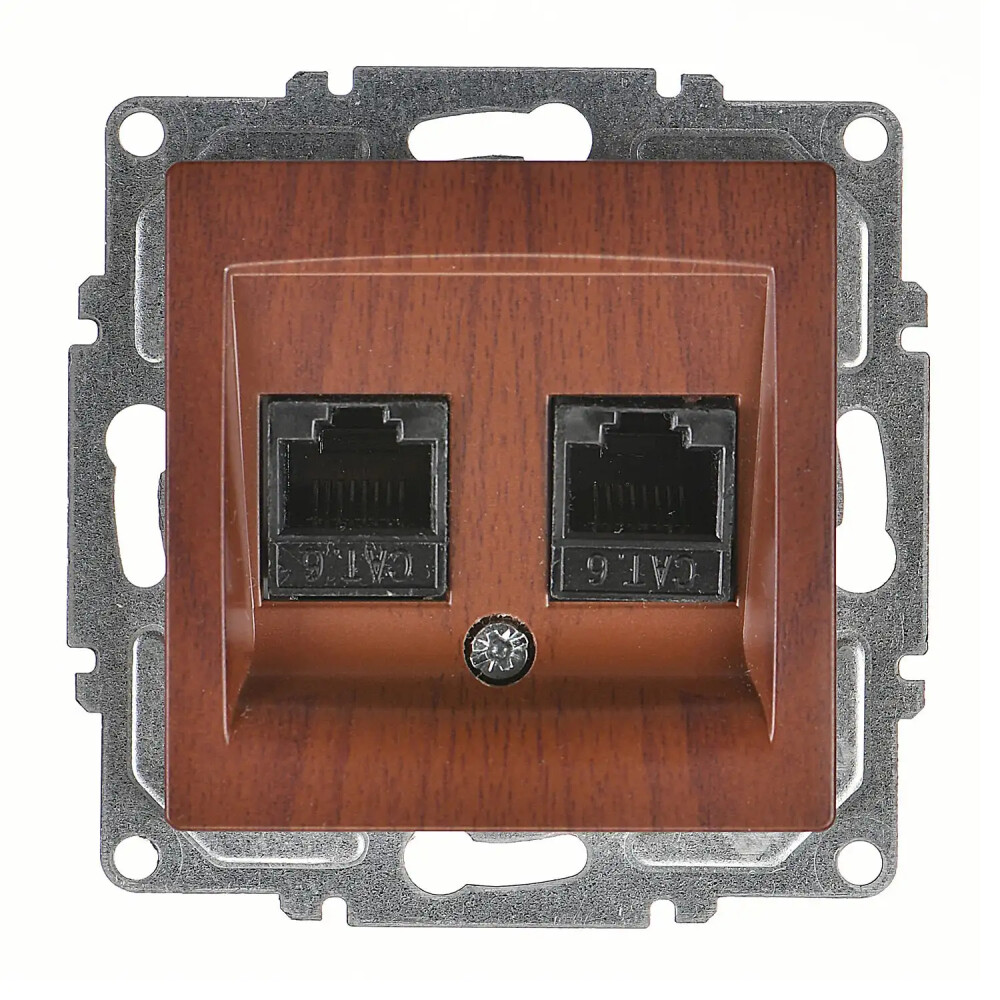 Visage İkili Data Prizi (2 x RJ45 Cat6), Ceviz (Mekanizma + Tuş/Kapak) - Günsan Elektrik