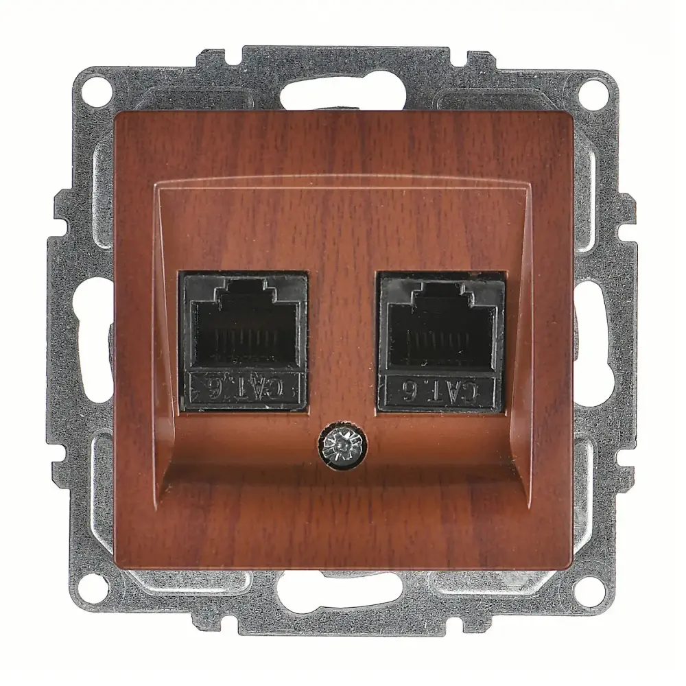 Visage İkili Data Prizi (2 x RJ45 Cat6), Ceviz (Mekanizma + Tuş/Kapak) 