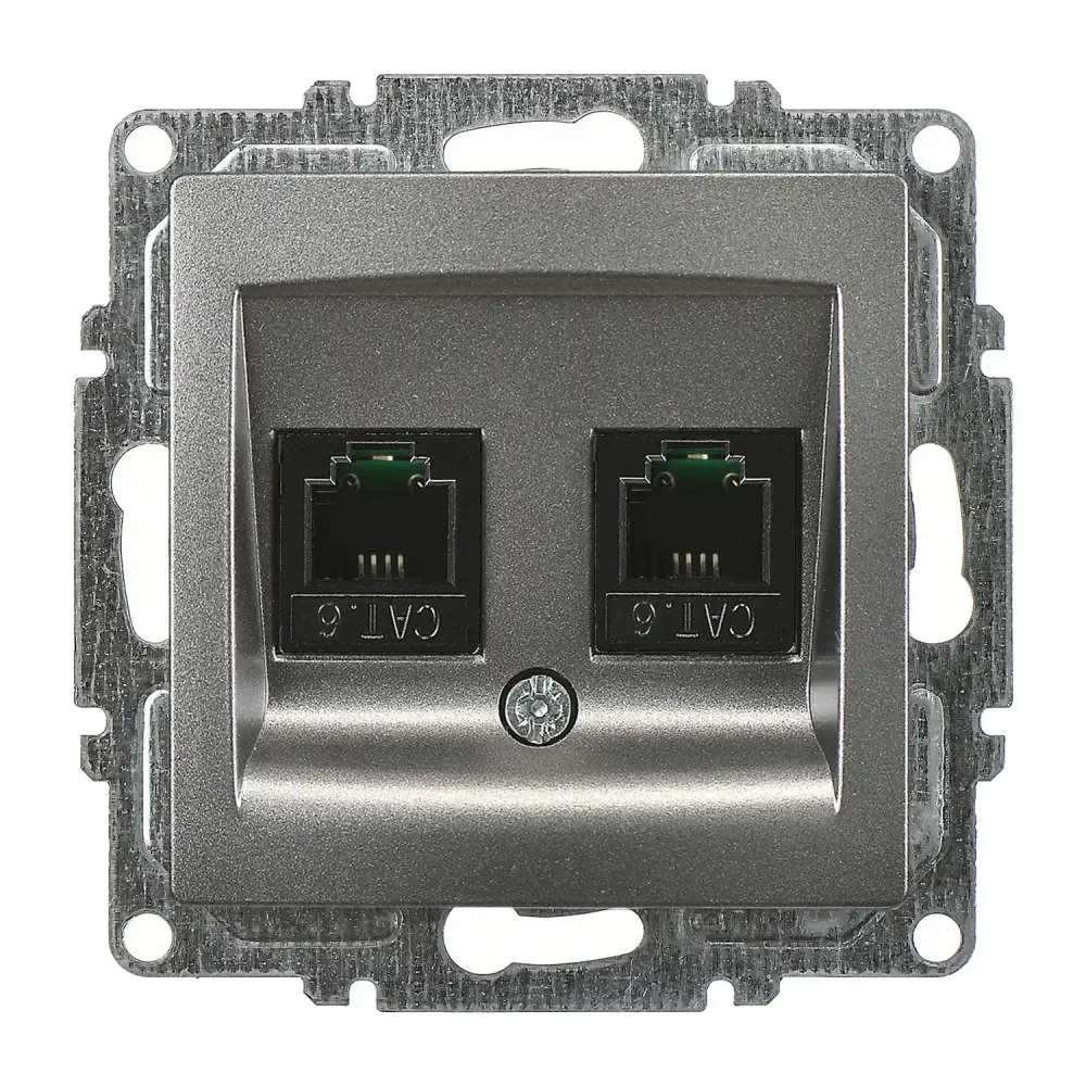 Visage İkili Data Prizi (2 x RJ45 Cat6), Füme (Mekanizma + Tuş/Kapak) 