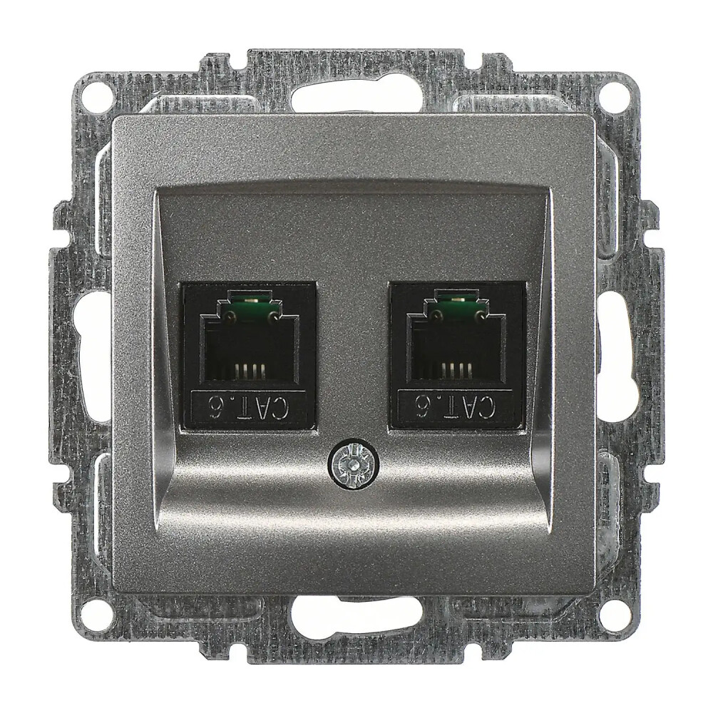 Visage İkili Data Prizi (2 x RJ45 Cat6), Füme (Mekanizma + Tuş/Kapak) - Günsan Elektrik