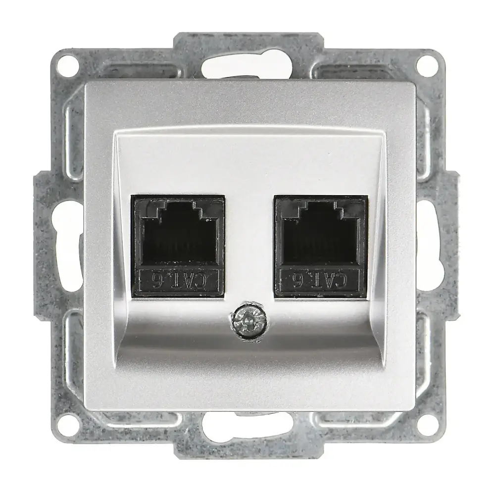 Visage İkili Data Prizi (2 x RJ45 Cat6), Gümüş (Mekanizma + Tuş/Kapak) - Günsan