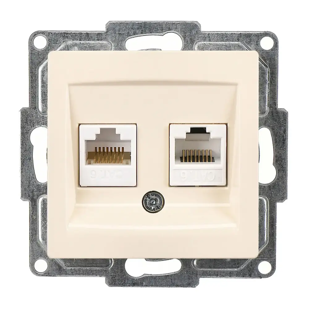 Visage İkili Data Prizi (2 x RJ45 Cat6), Krem (Mekanizma + Tuş/Kapak) - 1