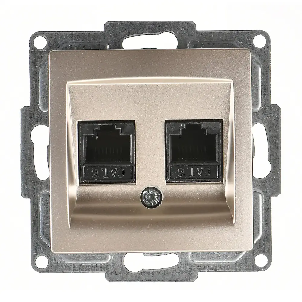 Visage İkili Data Prizi (2 x RJ45 Cat6), Metalik Bej (Mekanizma + Tuş/Kapak) 