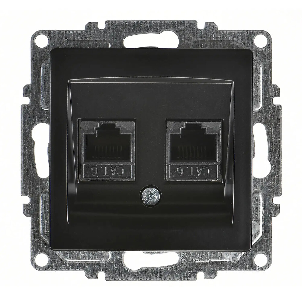 Visage İkili Data Prizi (2 x RJ45 Cat6), Metalik Siyah (Mekanizma + Tuş/Kapak) - Günsan Elektrik