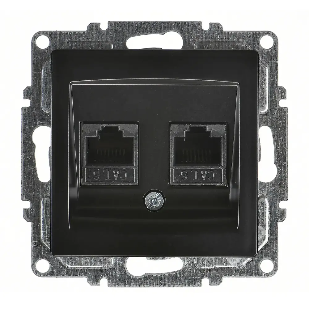 Visage İkili Data Prizi (2 x RJ45 Cat6), Metalik Siyah (Mekanizma + Tuş/Kapak) 