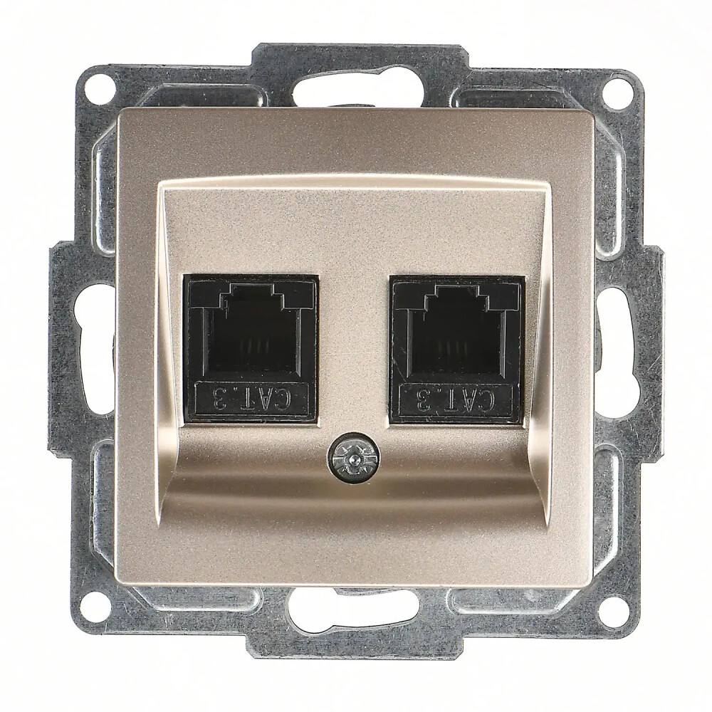 Visage İkili Nümeris Telefon Prizi (2 x Cat3), Metalik Bej (Mekanizma + Tuş/Kapak) - Günsan Elektrik