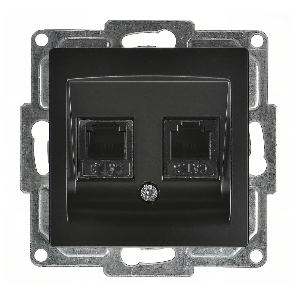 Visage İkili Nümeris Telefon Prizi (2 x Cat3), Metalik Siyah (Mekanizma + Tuş/Kapak) - Günsan Elektrik