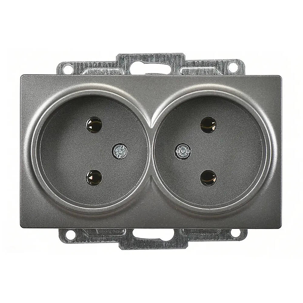 Visage İkili Priz, Füme (Mekanizma + Tuş/Kapak) - 1