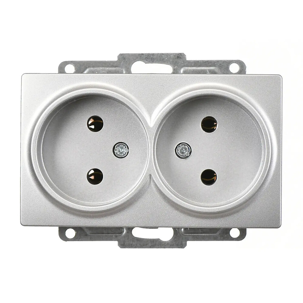 Visage İkili Priz, Gümüş (Mekanizma + Tuş/Kapak) - Günsan Elektrik