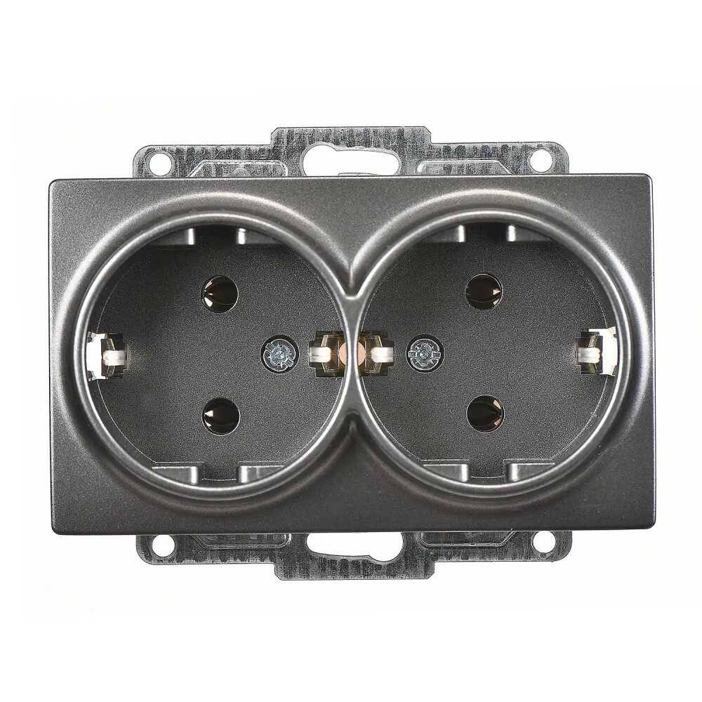 Visage İkili Topraklı Priz, Füme (Mekanizma + Tuş/Kapak) - Günsan Elektrik