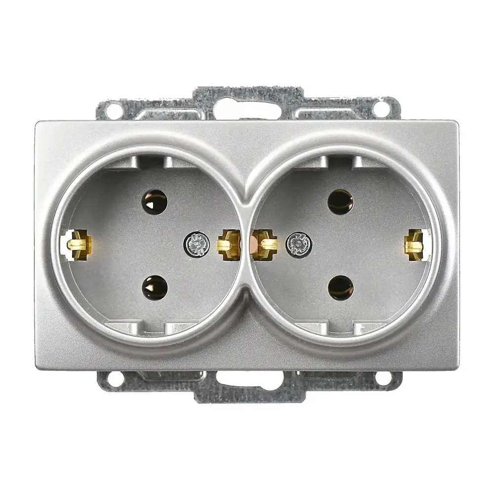 Visage İkili Topraklı Priz, Gümüş (Mekanizma + Tuş/Kapak) 