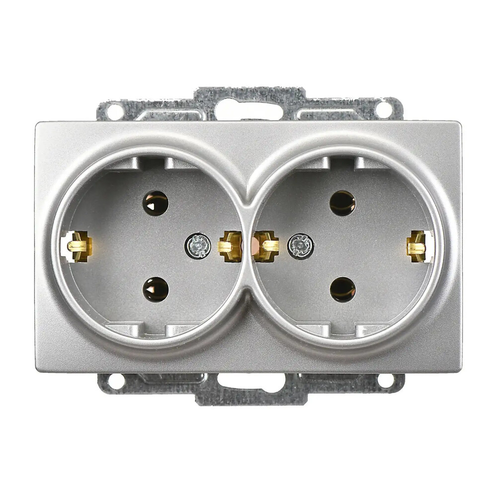 Visage İkili Topraklı Priz, Gümüş (Mekanizma + Tuş/Kapak) - Günsan Elektrik