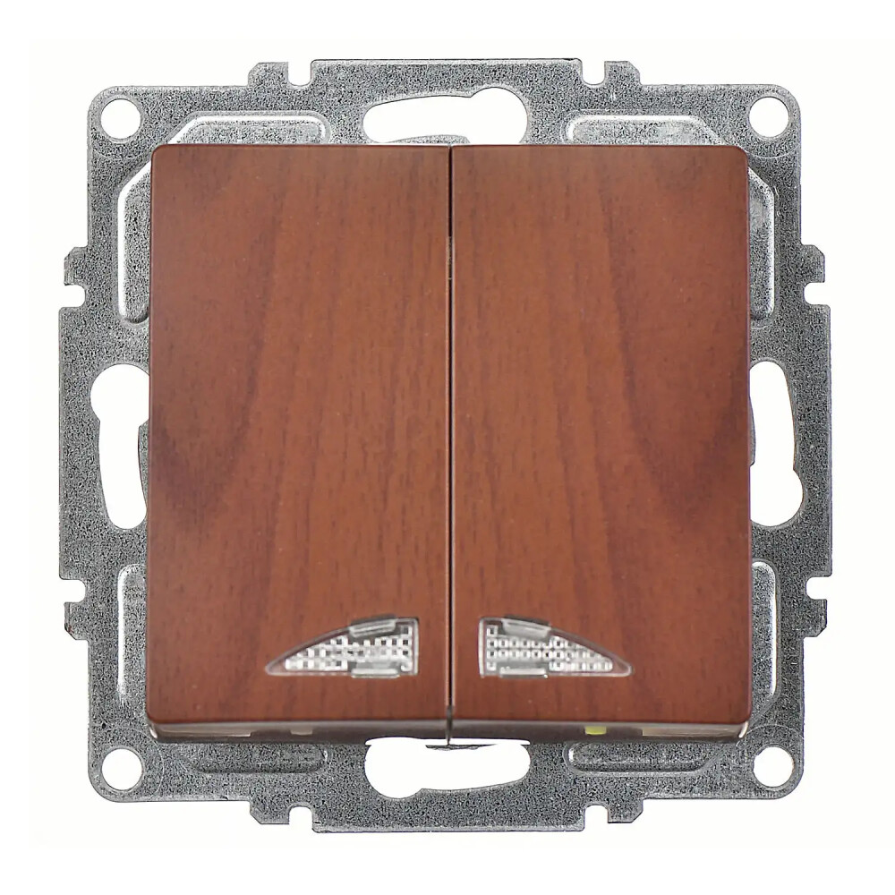 Visage Işıklı Komütatör, Ceviz (Mekanizma + Tuş/Kapak) - Günsan Elektrik