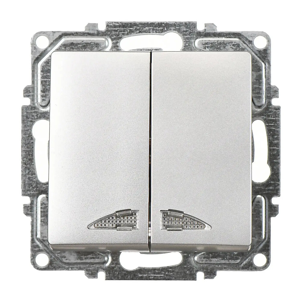 Visage Işıklı Komütatör, Gümüş (Mekanizma + Tuş/Kapak) - Günsan Elektrik