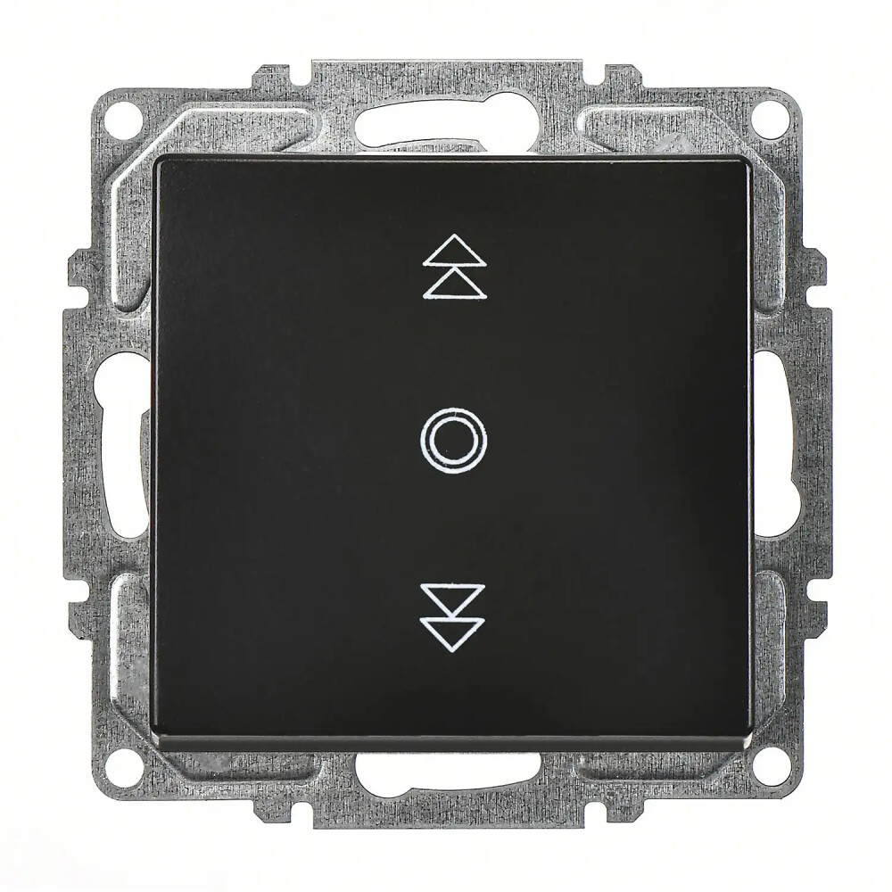 Visage Jaluzi Kumanda Anahtarı (Tek Düğmeli), Metalik Siyah (Mekanizma + Tuş/Kapak) - Günsan Elektrik