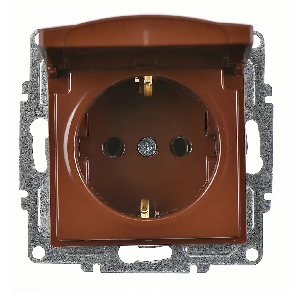 Visage Kapaklı Topraklı Priz, Ceviz (Mekanizma + Tuş/Kapak) 