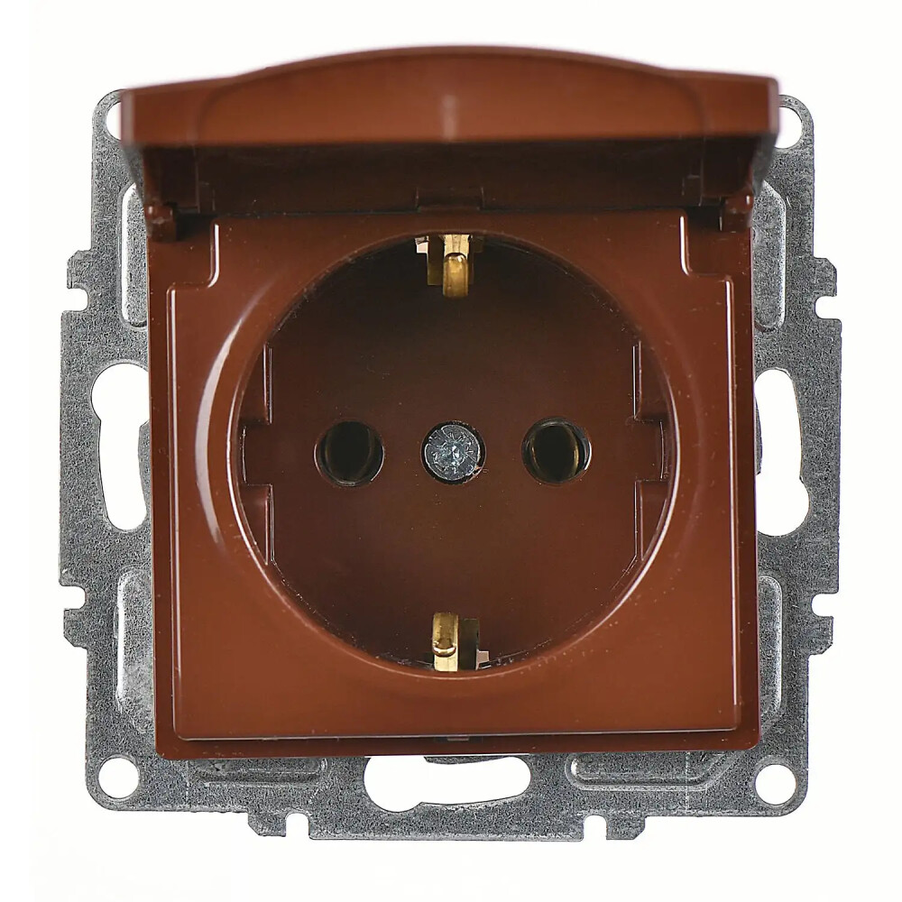 Visage Kapaklı Topraklı Priz, Ceviz (Mekanizma + Tuş/Kapak) - Günsan