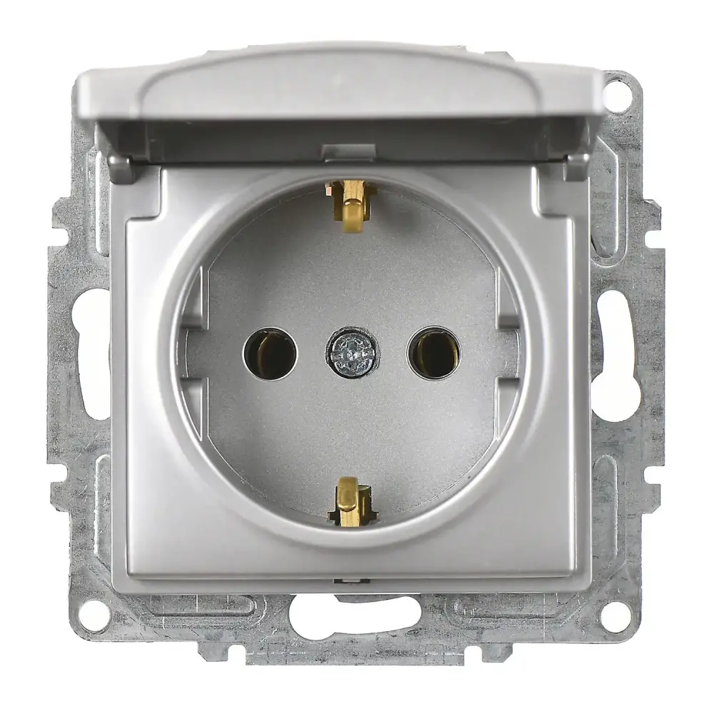 Visage Kapaklı Topraklı Priz, Gümüş (Mekanizma + Tuş/Kapak) - 1