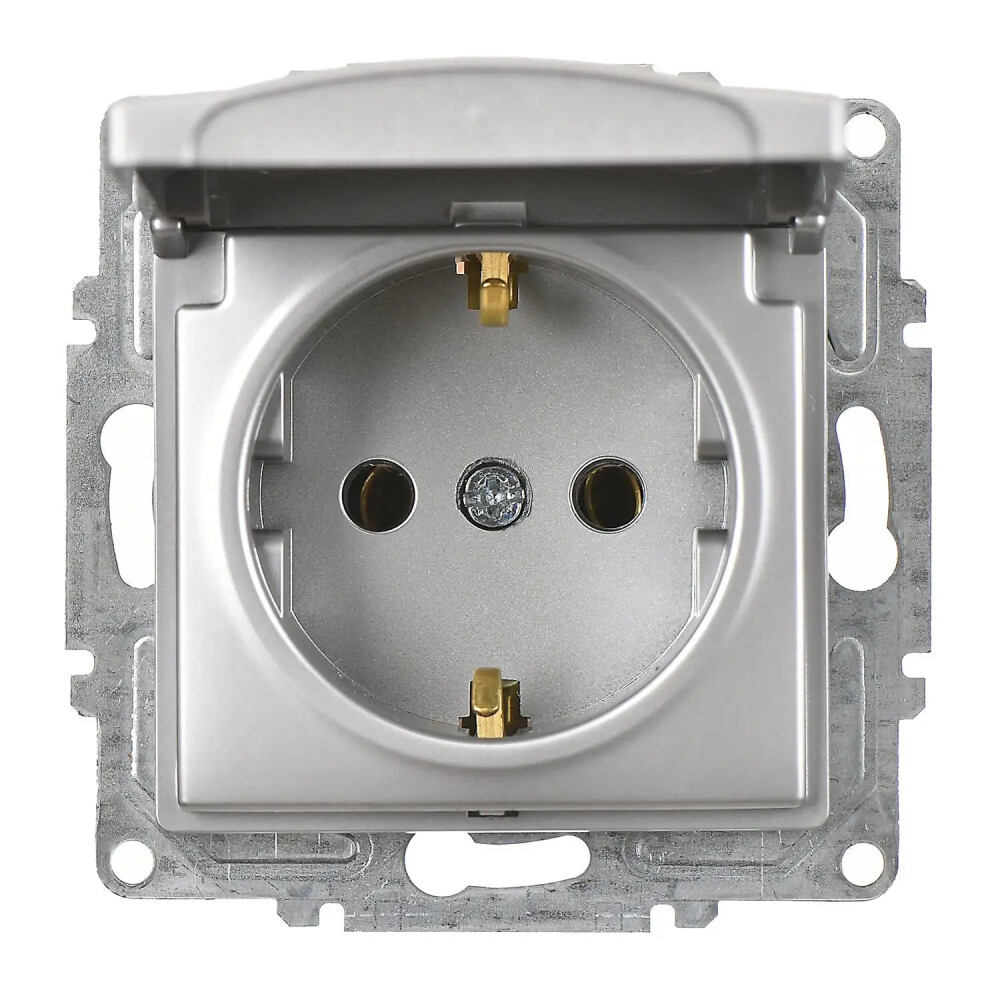 Visage Kapaklı Topraklı Priz, Gümüş (Mekanizma + Tuş/Kapak) - Günsan Elektrik