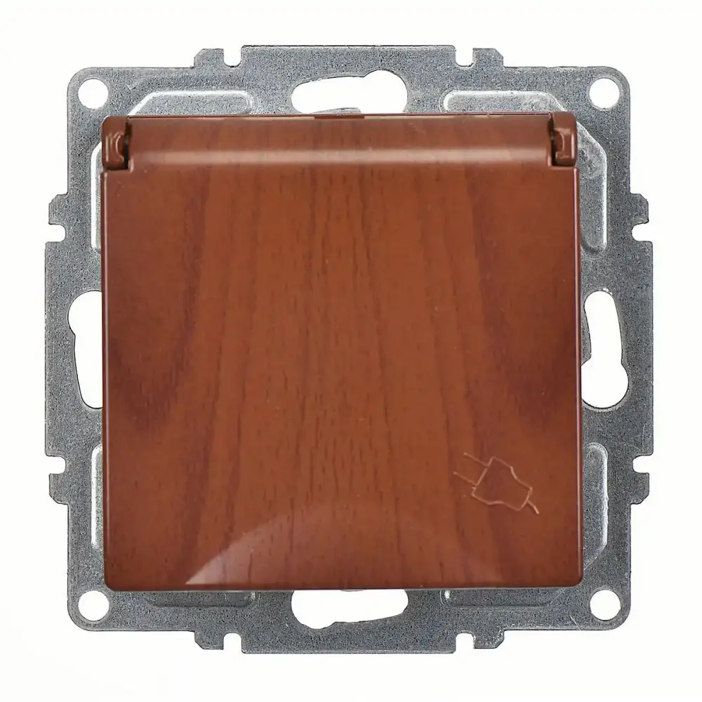 Visage Kapaklı Topraklı Priz (klipsli), Ceviz (Mekanizma + Tuş/Kapak) - 2