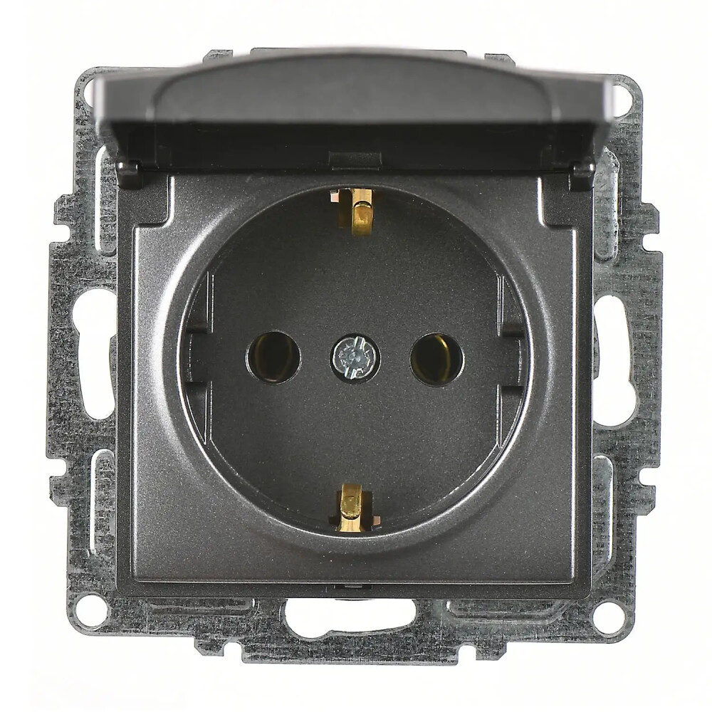 Visage Kapaklı Topraklı Priz (klipsli), Füme (Mekanizma + Tuş/Kapak) - Günsan Elektrik