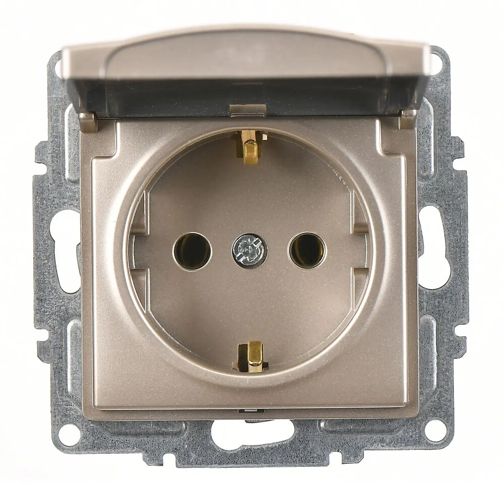 Visage Kapaklı Topraklı Priz (klipsli), Metalik Bej (Mekanizma + Tuş/Kapak) - Günsan Elektrik