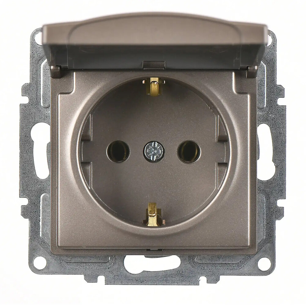 Visage Kapaklı Topraklı Priz (klipsli), Mocha (Mekanizma + Tuş/Kapak) - Günsan Elektrik