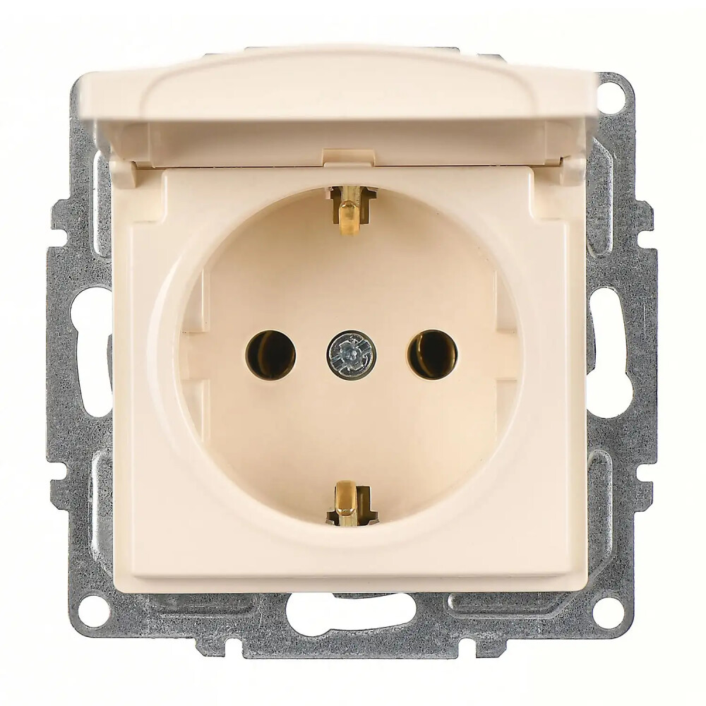 Visage Kapaklı Topraklı Priz, Krem (Mekanizma + Tuş/Kapak) - Günsan