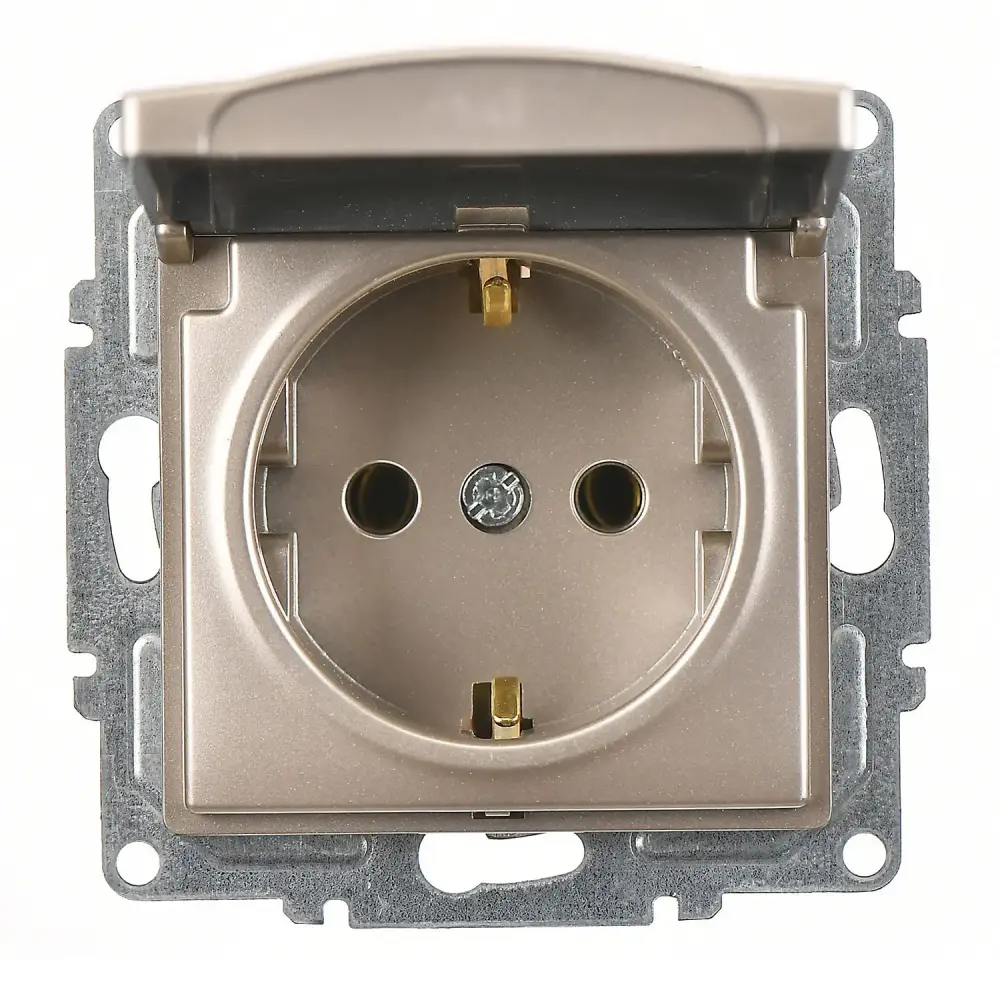 Visage Kapaklı Topraklı Priz, Metalik Bej (Mekanizma + Tuş/Kapak) - 1