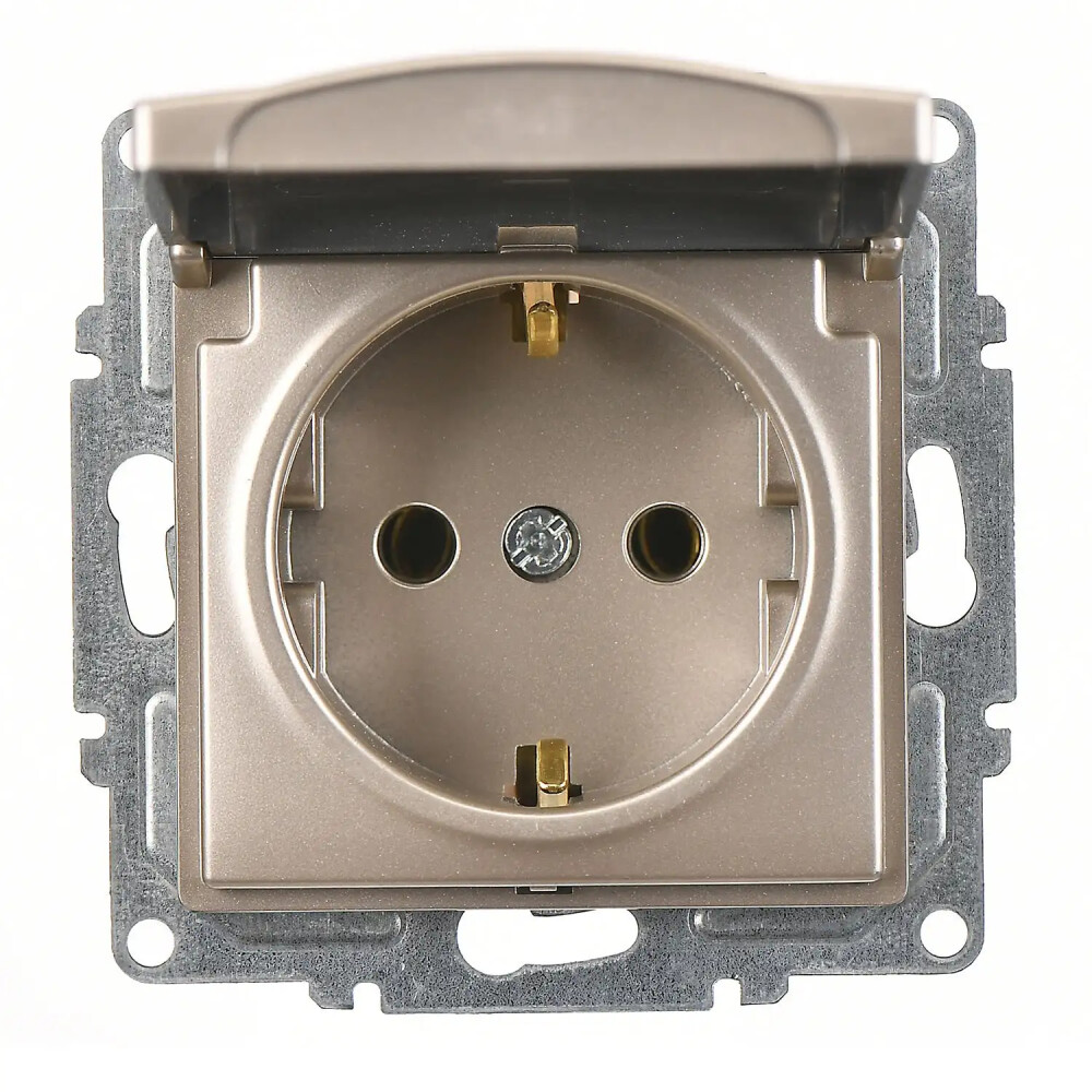 Visage Kapaklı Topraklı Priz, Metalik Bej (Mekanizma + Tuş/Kapak) - Günsan Elektrik