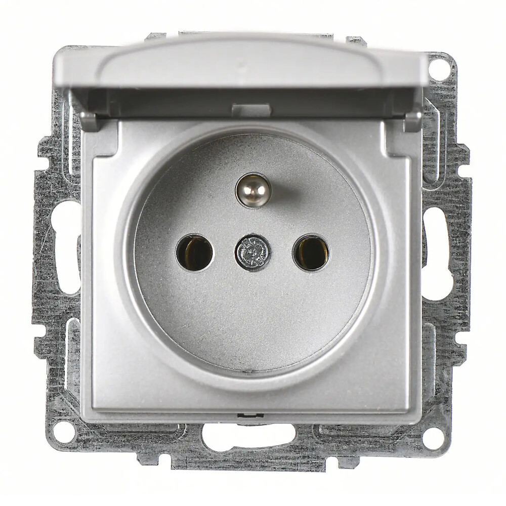 Visage Kapaklı UPS Priz (klipsli), Gümüş (Mekanizma + Tuş/Kapak) - Günsan Elektrik