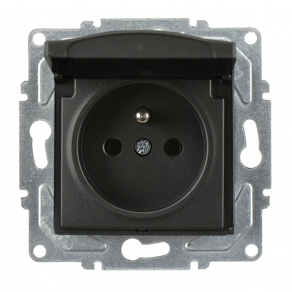 Visage Kapaklı UPS Priz (klipsli), Metalik Siyah (Mekanizma + Tuş/Kapak) - Günsan Elektrik