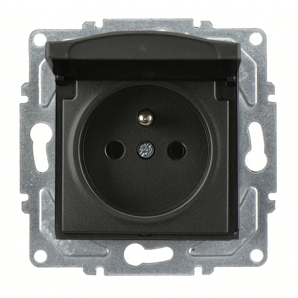 Visage Kapaklı UPS Priz, Metalik Siyah (Mekanizma + Tuş/Kapak) - Günsan Elektrik