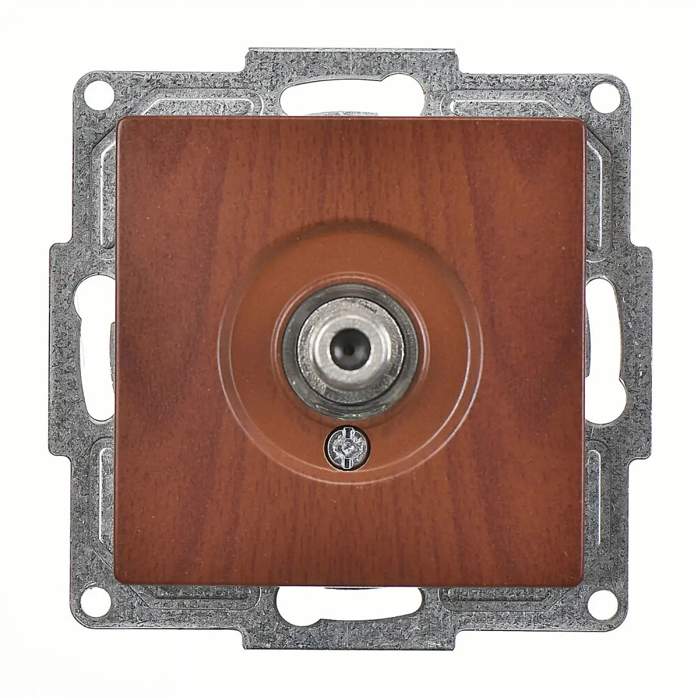 SAT Socket, Single with F connector, Ending-Intermediate, Walnut - Günsan Elektrik