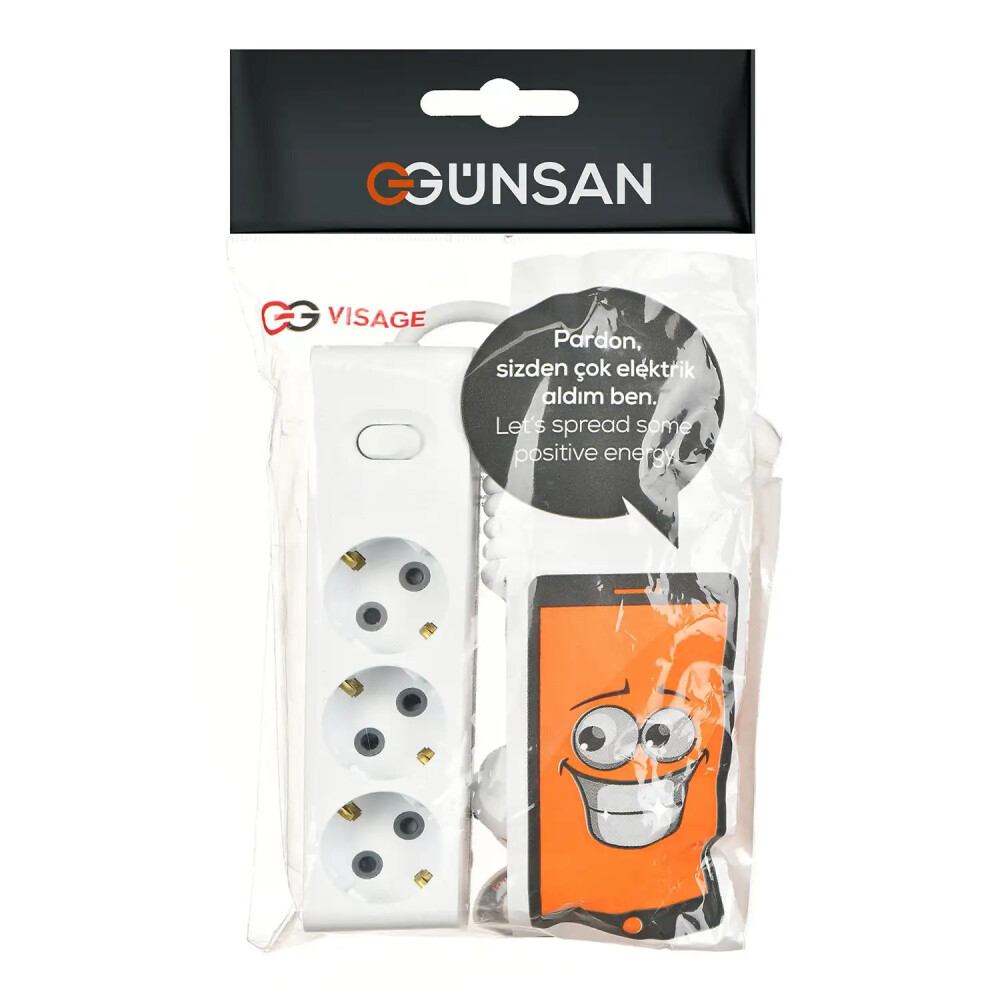 3 Gang Socket Outlet with Side Earth, Shutter and Switch 2m - Günsan