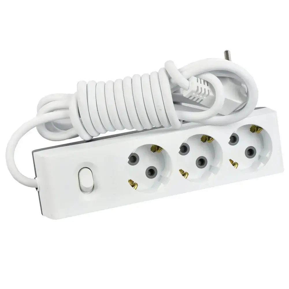 Visage Üçlü Çocuk Korumalı Topraklı Anahtarlı Priz 3m, Beyaz - 2