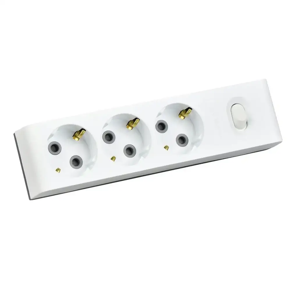 Visage Üçlü Çocuk Korumalı Topraklı Anahtarlı Priz Klemensli, Beyaz - 2